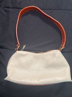Cream Leather Shoulder Bag with Tan Strap